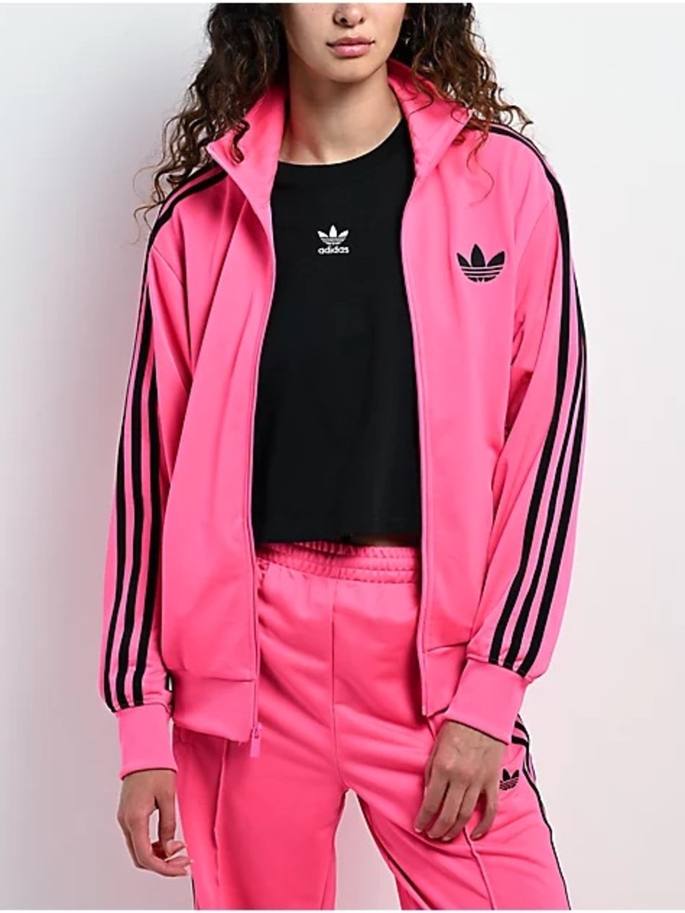 adidas Originals Pink Track Jacket with Black Three Stripes - Picture 2 of 5